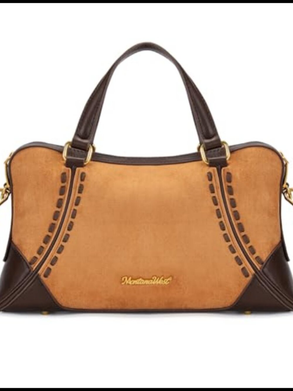 Faux Suede Satchel Crossbody Bag Whipstitch Western Top Handle Handbag